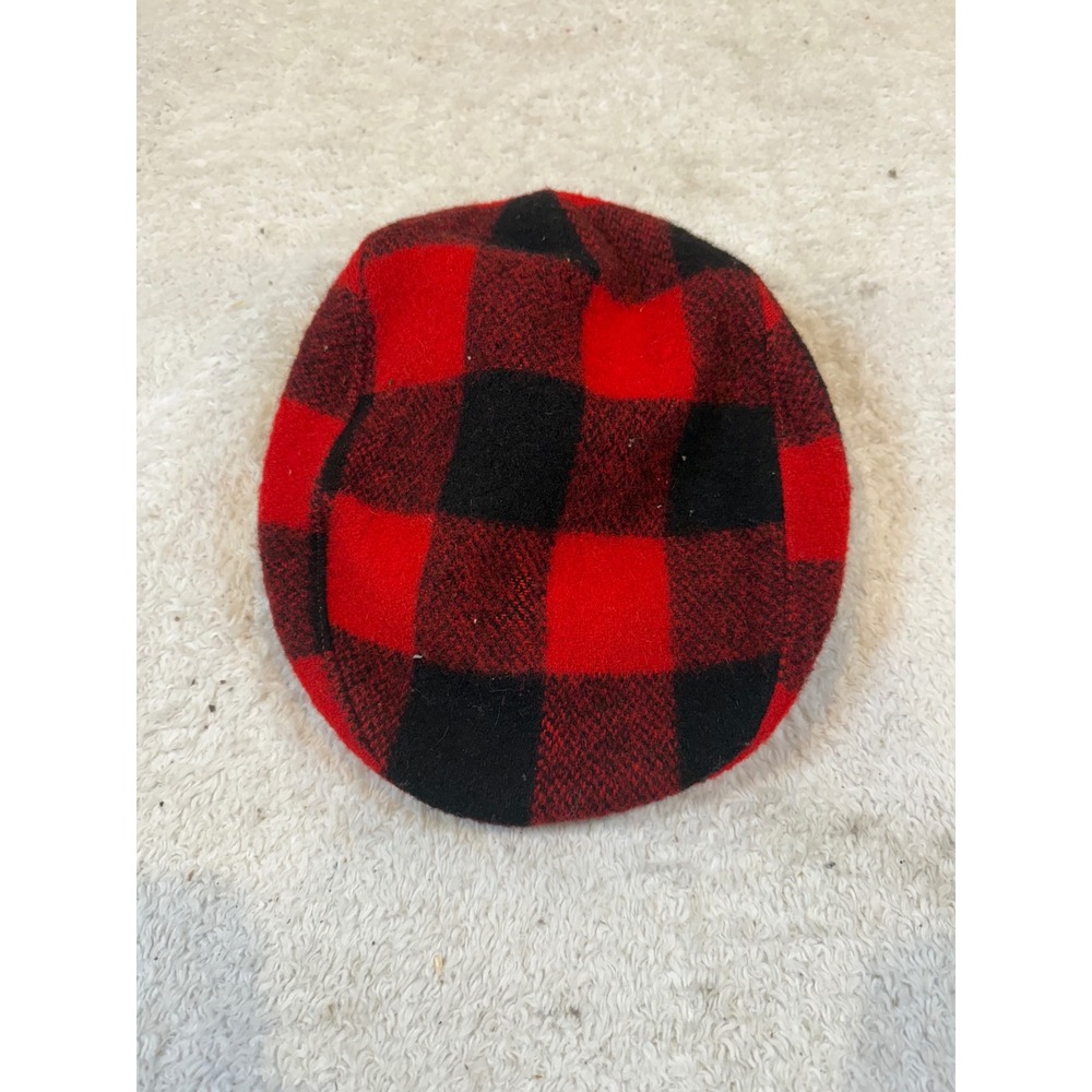 Vintage Red Black Buffalo Plaid Wool Flat Cap Newsboy Hat Mens Checkered Ivy Cap